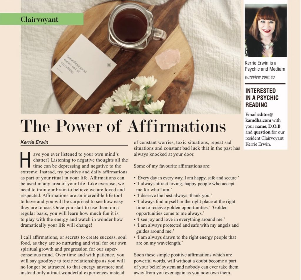 Kerrie Erwin, Sydney's leading Psychic, talks about the power of affirmations